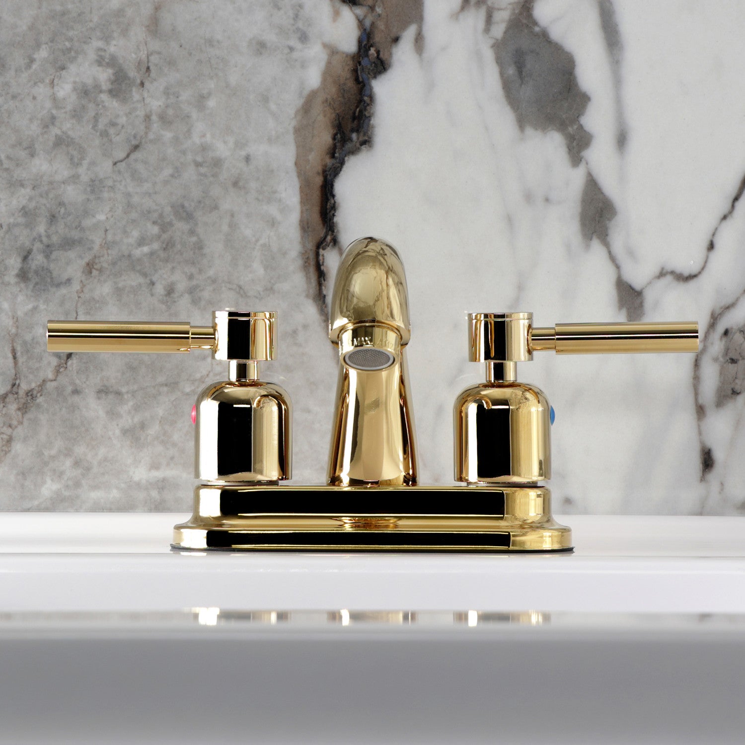 Kingston Tulare KB8612DL - Concord Double-Handle 3-Hole Deck Mount 4-Inch Centerset Bathroom Faucet with Pop-Up Drain, Polished Brass — thumbnail 3